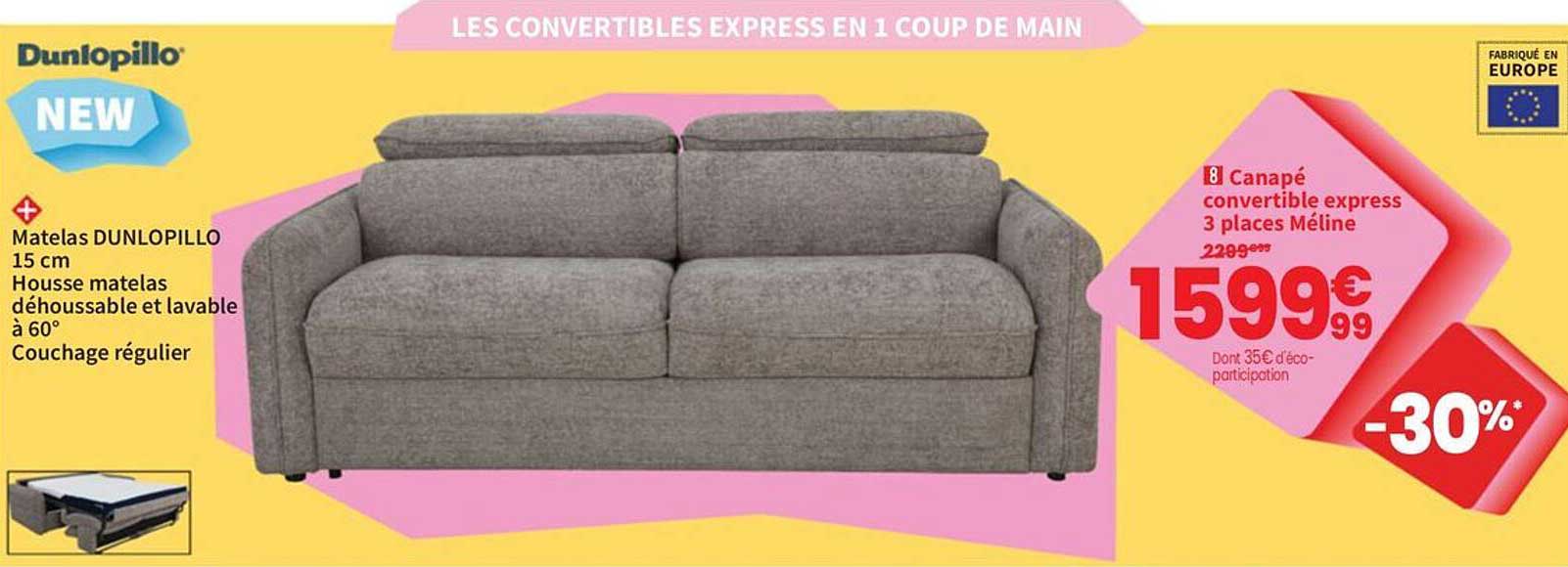 Canapé convertible express 3 places Méline