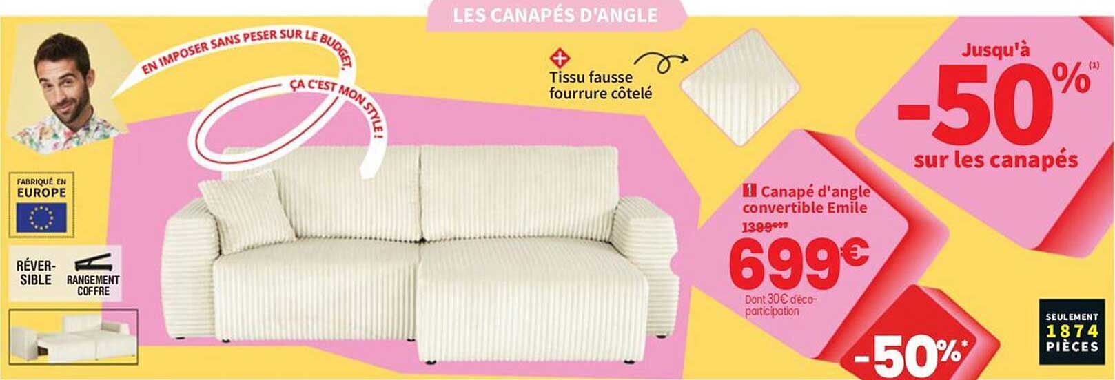 Canapé d'angle convertible Emile