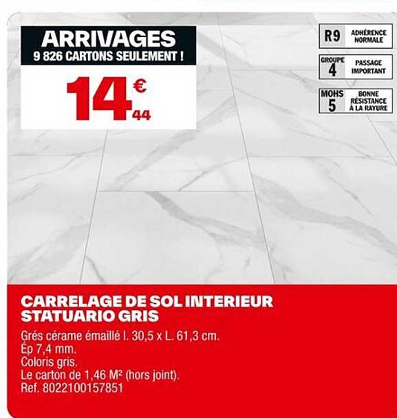 CARRELAGE DE SOL INTERIEUR STATUARIO GRIS