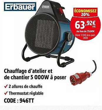 Chauffage d’atelier et de chantier 5 000W à poser