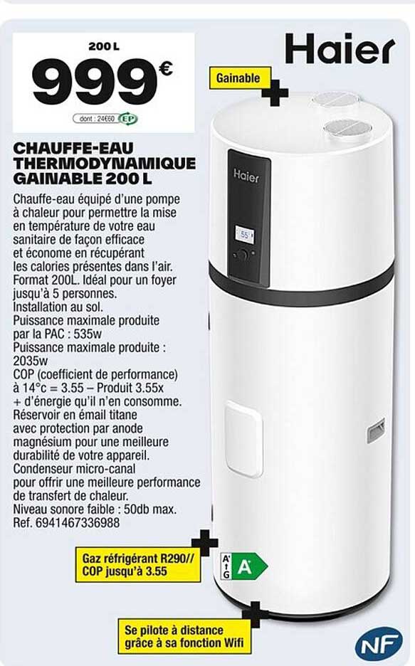 CHAUFFE-EAU THERMODYNAMIQUE GAINABLE 200 L