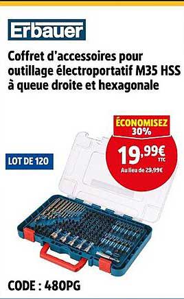 Coffret d’accessoires pour outillage électroportatif M35 HSS à queue droite et hexagonale