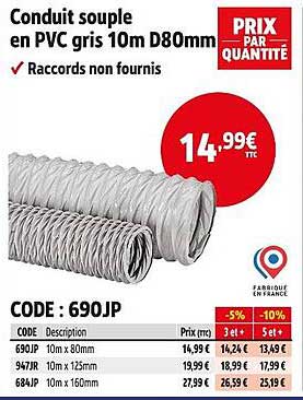 Conduit souple en PVC gris 10m D80mm