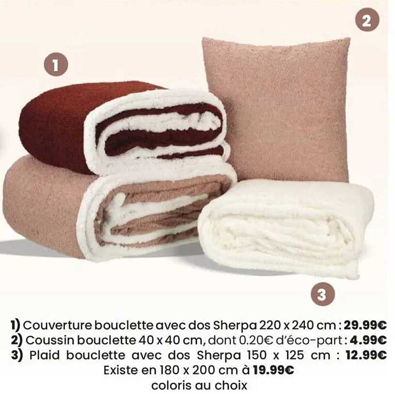 Couverture bouclette avec dos Sherpa 220 x 240 cm : 29.99€