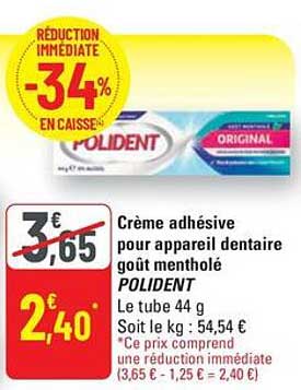 Crème adhésive pour appareil dentaire goût mentholé POLIDENT
