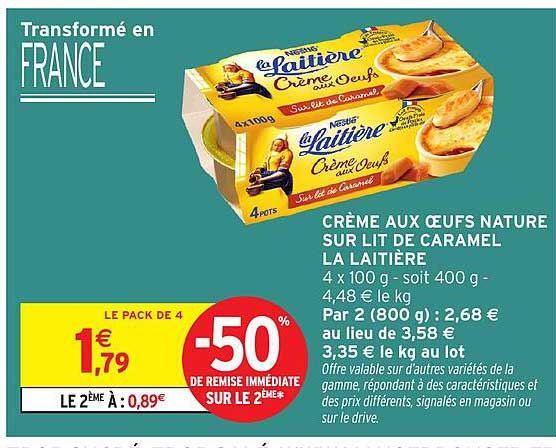 CRÈME AUX ŒUFS NATURE SUR LIT DE CARAMEL LA LAITIÈRE
