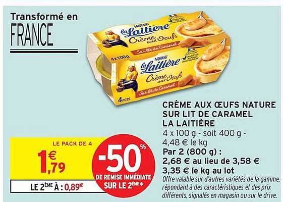 CRÈME AUX ŒUFS NATURE SUR LIT DE CARAMEL LA LAITIÈRE
