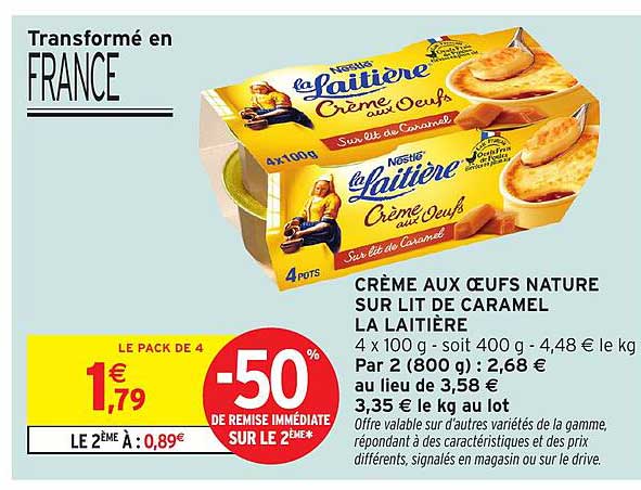 CRÈME AUX ŒUFS NATURE SUR LIT DE CARAMEL LA LAITIÈRE