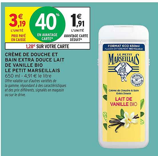 CRÈME DE DOUCHE ET BAIN EXTRA DOUCE LAIT DE VANILLE BIO LE PETIT MARSEILLAIS