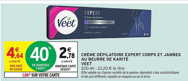 CRÈME DÉPILATOIRE EXPERT CORPS ET JAMBE AU BEURRE DE KARITÉ VEET