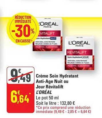 Crème Soin Hydratant Anti-Age Nuit ou Jour Révitalift L'ORÉAL