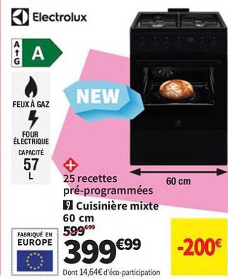 Cuisinière mixte 60 cm Electrolux - 200€ de réduction !