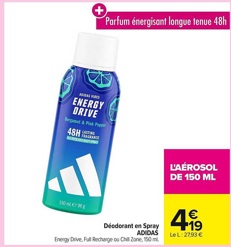 Déodorant en Spray ADIDAS Energy Drive, 150 ml