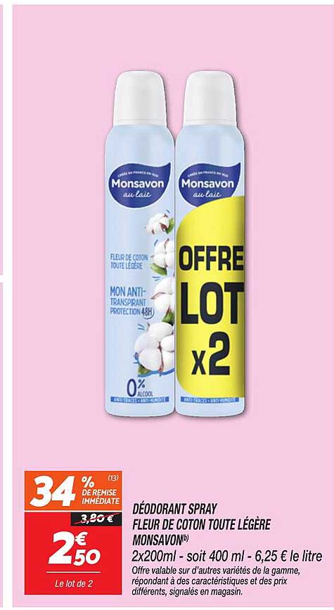 DÉODORANT SPRAY FLEUR DE COTON TOUTE LÉGÈRE MONSAVON