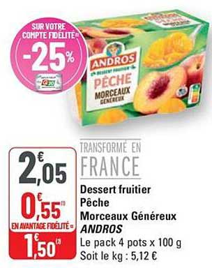 Dessert fruitier Pêche Morceaux Généreux ANDROS