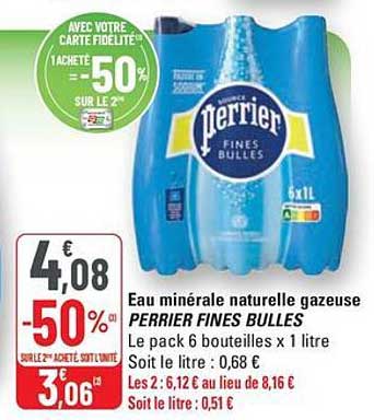 Eau minérale naturelle gazeuse PERRIER FINES BULLES