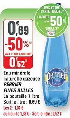 Eau minérale naturelle gazeuse PERRIER FINES BULLES