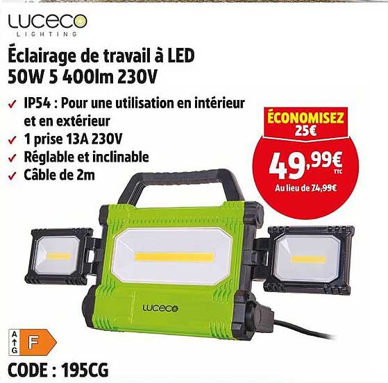 Éclairage de travail à LED 50W 5 400lm 230V