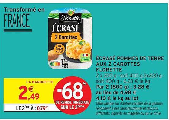 ÉCRASÉ POMMES DE TERRE AUX 2 CAROTTES FLORETTE