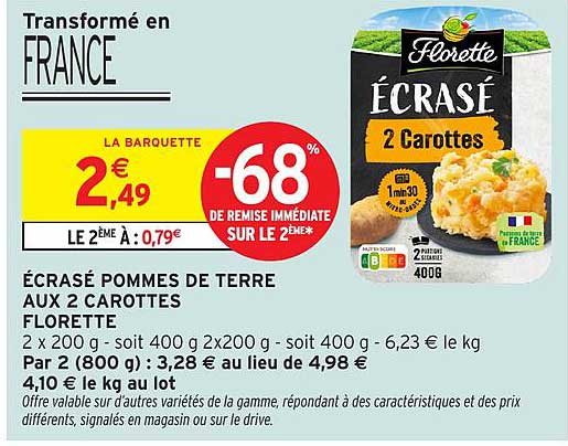 ÉCRASÉ POMMES DE TERRE AUX 2 CAROTTES FLORETTE