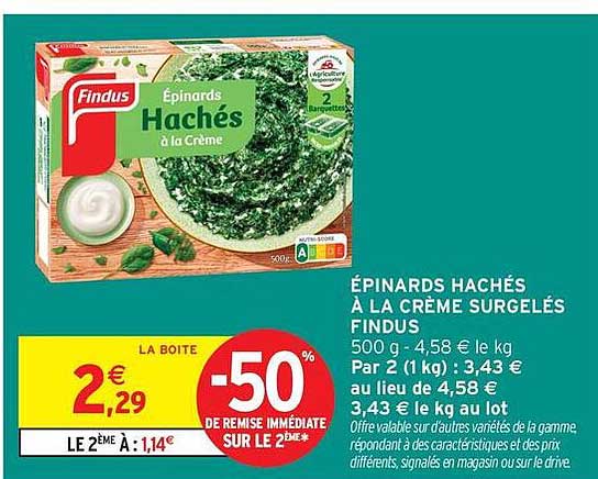 ÉPINARDS HACHÉS À LA CRÈME SURGELÉS FINDUS