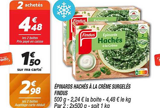 ÉPINARDS HACHÉS À LA CRÈME SURGELÉS FINDUS