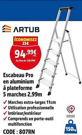 Escabeau Pro en aluminium à plateforme 5 marches 2,99m