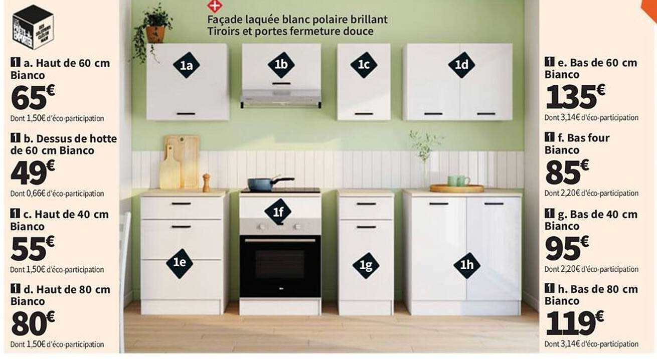 Façade laquée blanc polaire brillant - Tiroid et portes fermeture douce