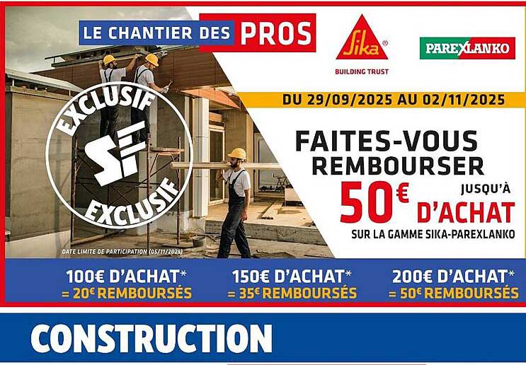 FAITES-VOUS REMBOURSER 50€ D'ACHAT SUR LA GAMME SIKA-PAREXLANKO