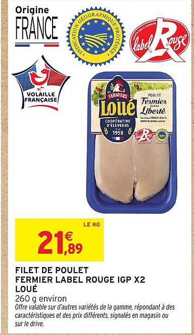 FILET DE POULET FERMIER LABEL ROUGE IGP X2 LOUE
