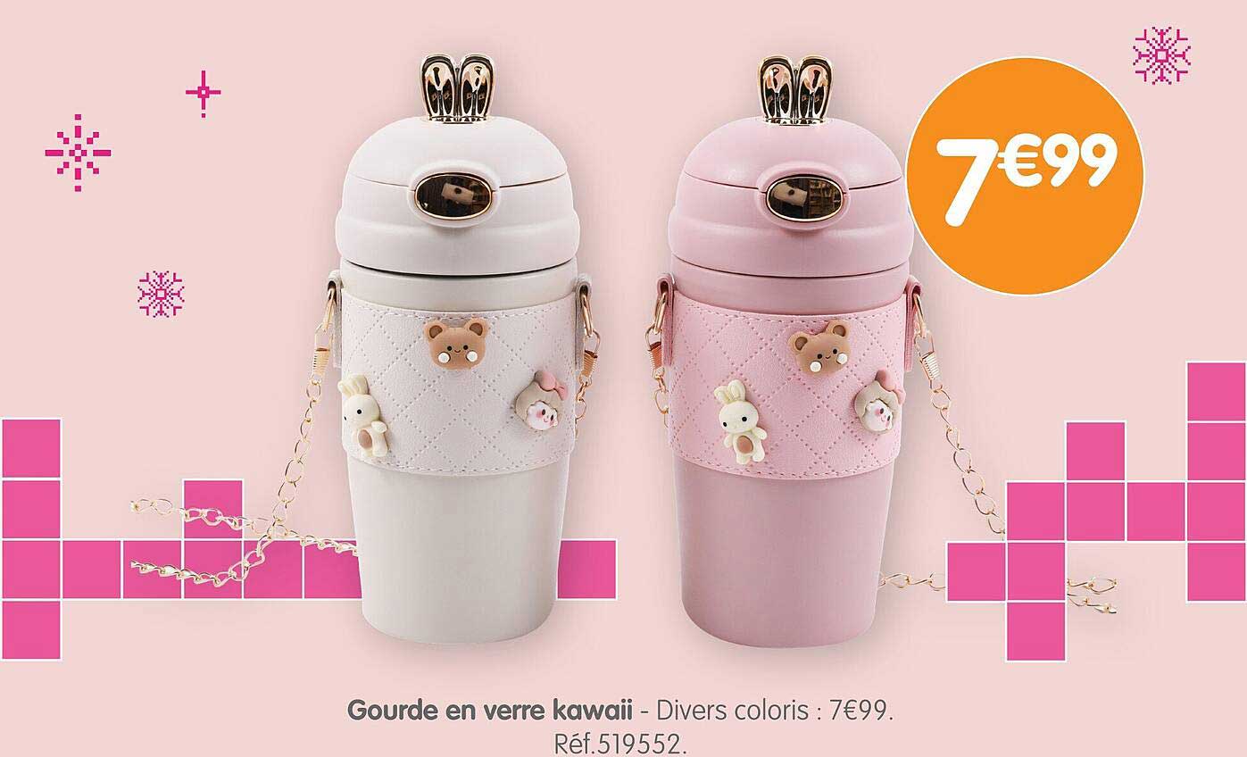 Gourde en verre kawaii - Divers coloris : 7€99.