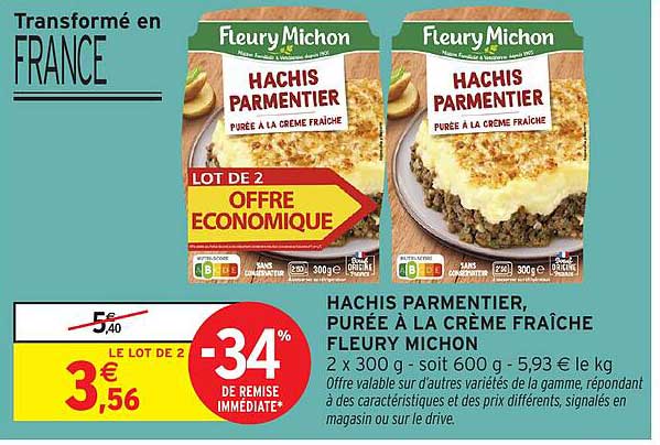 HACHIS PARMENTIER, PURÉE À LA CRÈME FRAÎCHE FLEURY MICHON