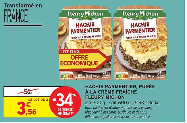 HACHIS PARMENTIER, PURÉE À LA CRÈME FRAÎCHE FLEURY MICHON