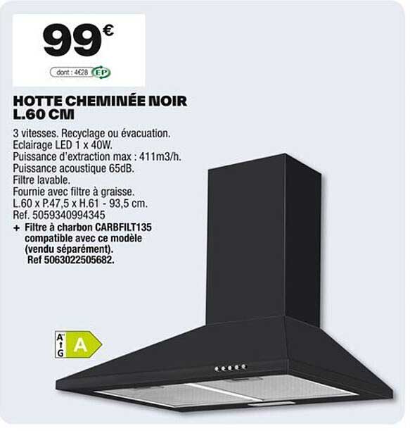 HOTTE CHEMINÉE NOIR L.60 CM