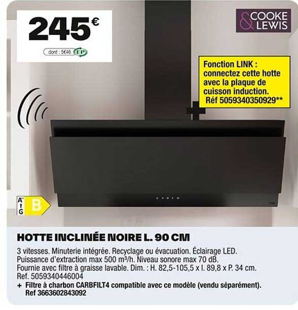 HOTTE INCLINÉE NOIRE L. 90 CM