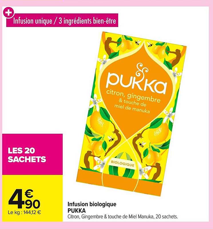 Infusion biologique PUKKA Citron, Gingembre & touche de Miel de Manuka