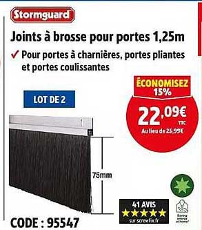 Joints à brosse pour portes 1,25m