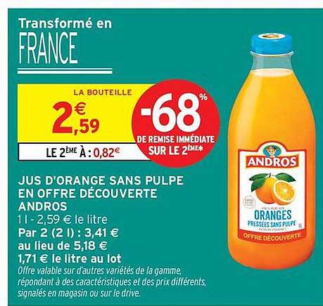 JUS D'ORANGE SANS PULPE EN OFFRE DÉCOUVERTE ANDROS