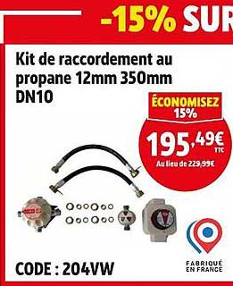 Kit de raccordement au propane 12mm 350mm DN10