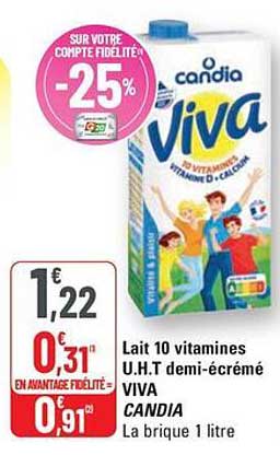 Lait 10 vitamines U.H.T demi-écrémé VIVA CANDIA