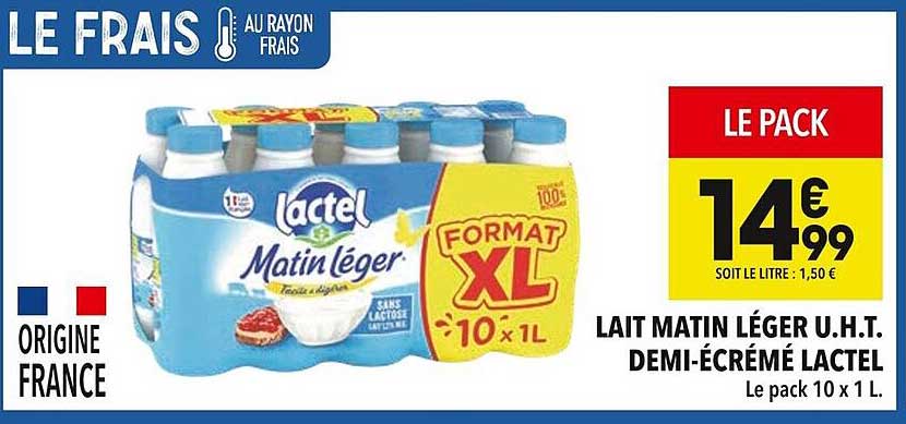 LAIT MATIN LÉGER U.H.T. DEMI-ÉCRÉMÉ LACTEL