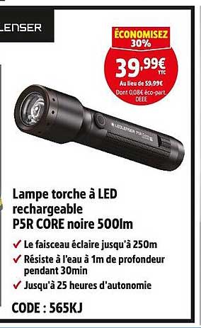 Lampe torche à LED rechargeable PSR CORE noire 500lm