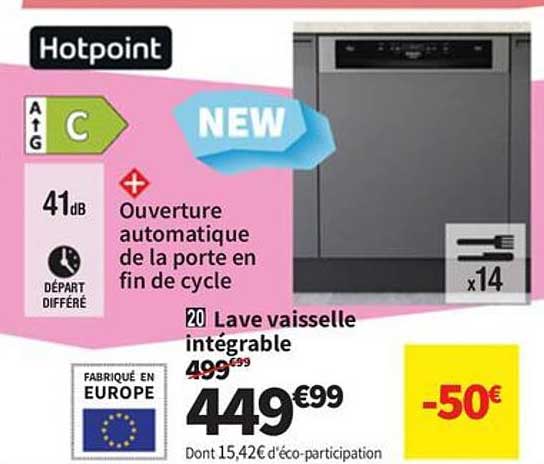 Lave vaisselle intégrable Hotpoint -50€