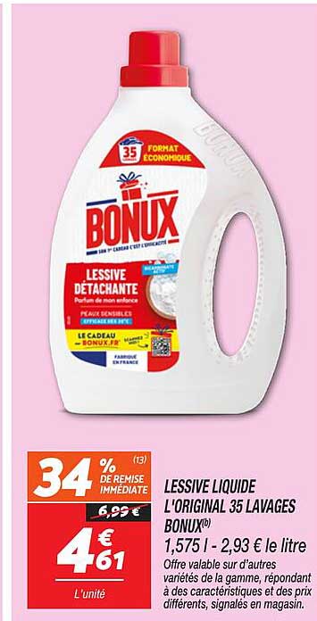 LESSIVE LIQUIDE L'ORIGINAL 35 LAVAGES BONUX
