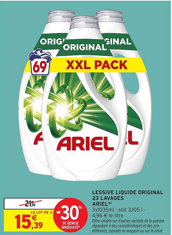 LESSIVE LIQUIDE ORIGINAL 23 LAVAGES ARIEL