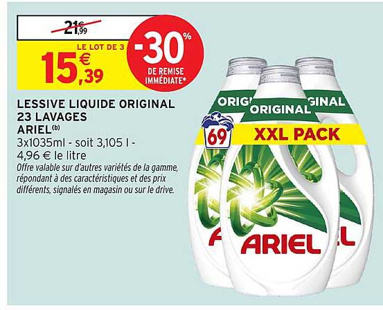 LESSIVE LIQUIDE ORIGINAL 23 LAVAGES ARIEL