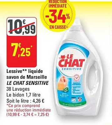 Lessive liquide savon de Marseille LE CHAT SENSITIVE