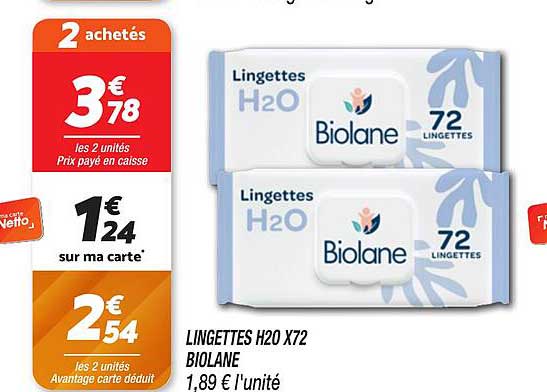 LINGETTES H2O X72 BIOLANE