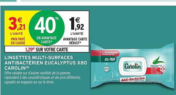 LINGETTES MULTI-SURFACES ANTIBACTÉRIEN EUCALYPTUS X80 CAROLIN