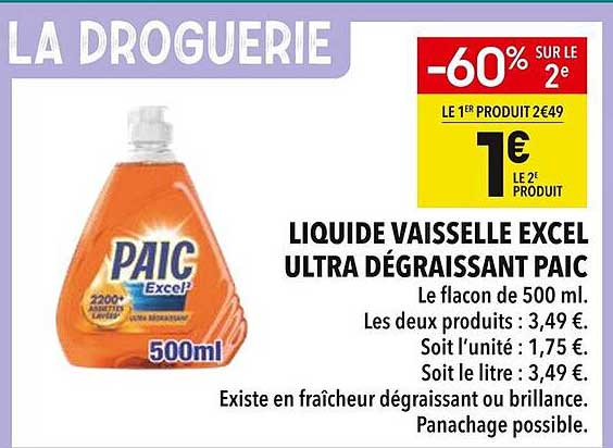 LIQUIDE VAISSELLE EXCEL ULTRA DÉGRAISSANT PAIC
